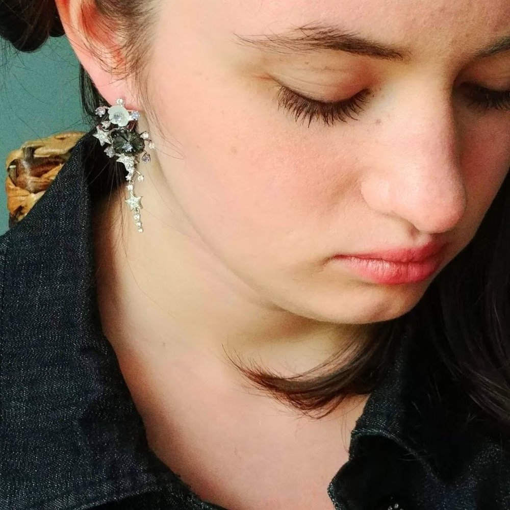 Artisan Tanzanite Floral Sterling Earrings - Picture 9 of 10